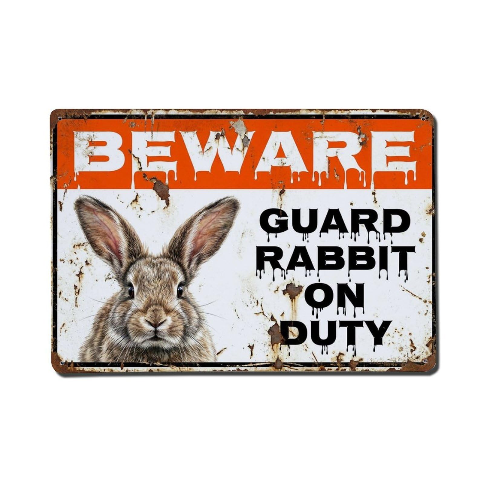 Vintage Funny Rabbit Guard Beware of Pet Trail Metal Tin Sign