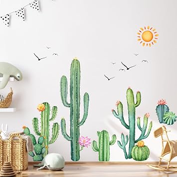 Giant Cactus Wall Stickers Tropical Plants Decals | Cactus Wall Art Sticker Peel and Stick Decal for Home Aisle Bedroom Office Sofa Backdrop Wall Decor