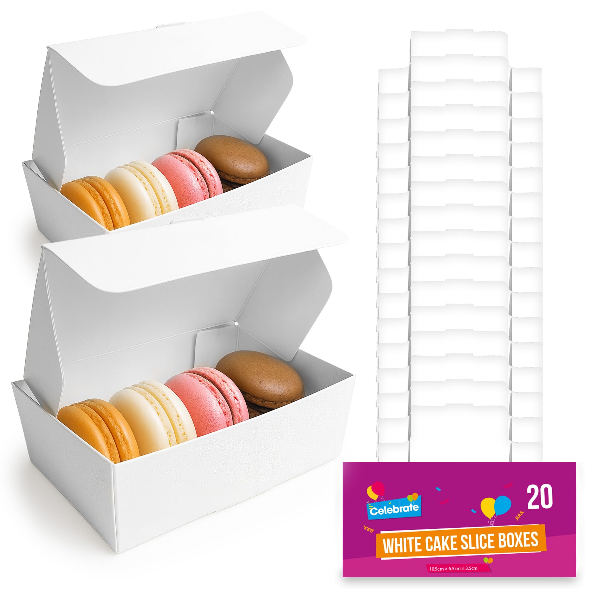 SOL 20pk White Cake Slice Boxes 105 x 65 x 35mm Small Individual Boxes for Cake Portions Kids Parties Sturdy Cardboard Containers for Cupcakes Muffins Desserts Home Baking Presentation and Gifting