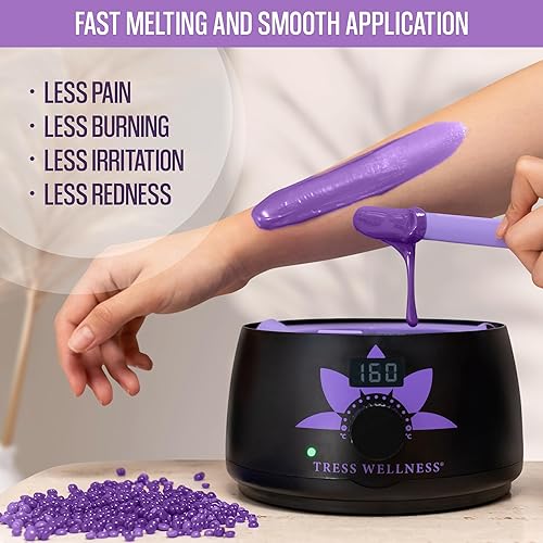 Miniatura 5 de Tress Wellness Cuentas de cera, seguras para la piel, probadas dermatológicamente, kit para bikini en casa, brasileño y cuerpo completo, lavanda