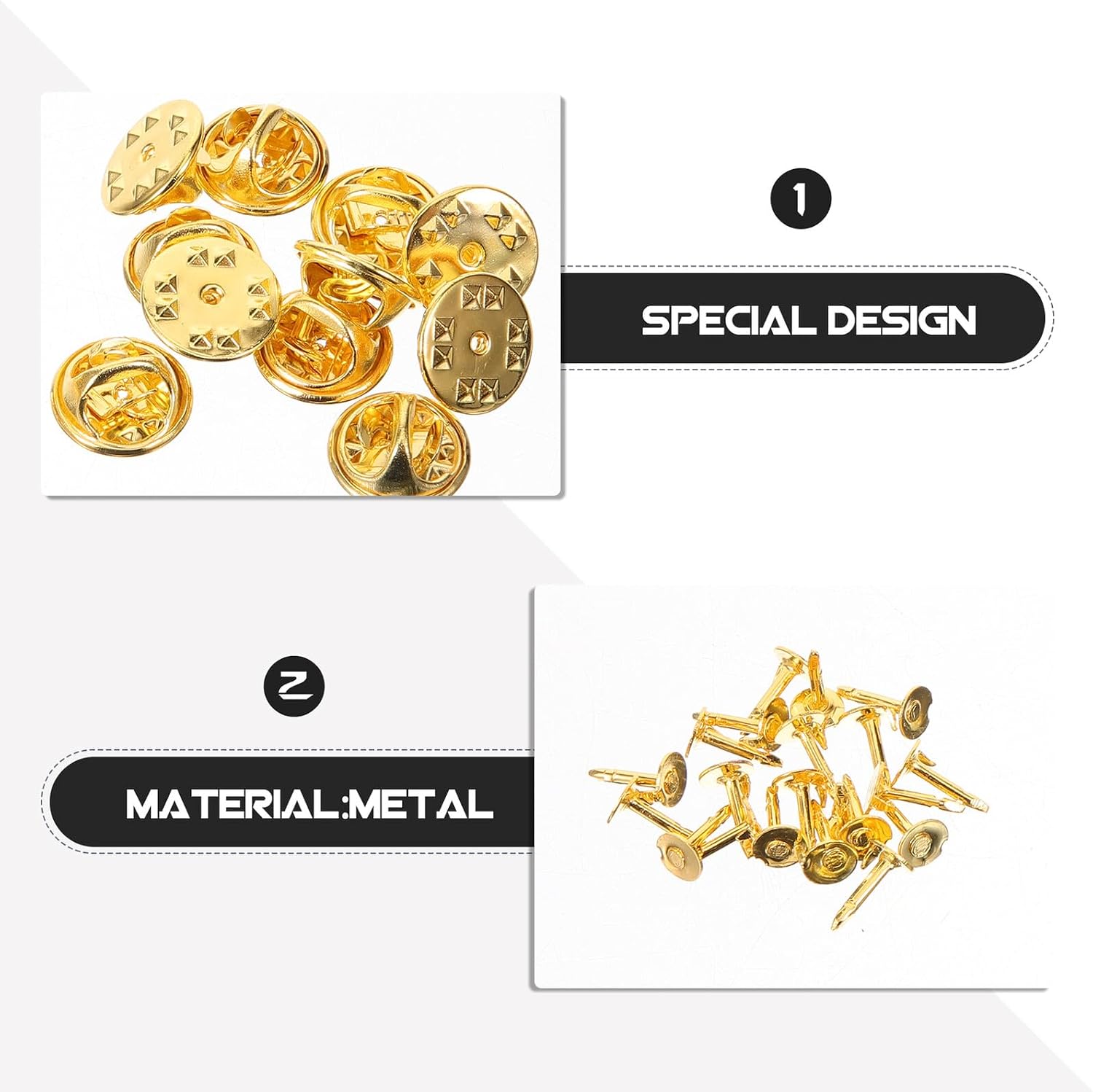 50Pcs Locking Pin Backs for Enamel Pins Multi-Function Craft Making Clutch Backs Tie Tacks Badges Jewelry Accessories Gold Tone