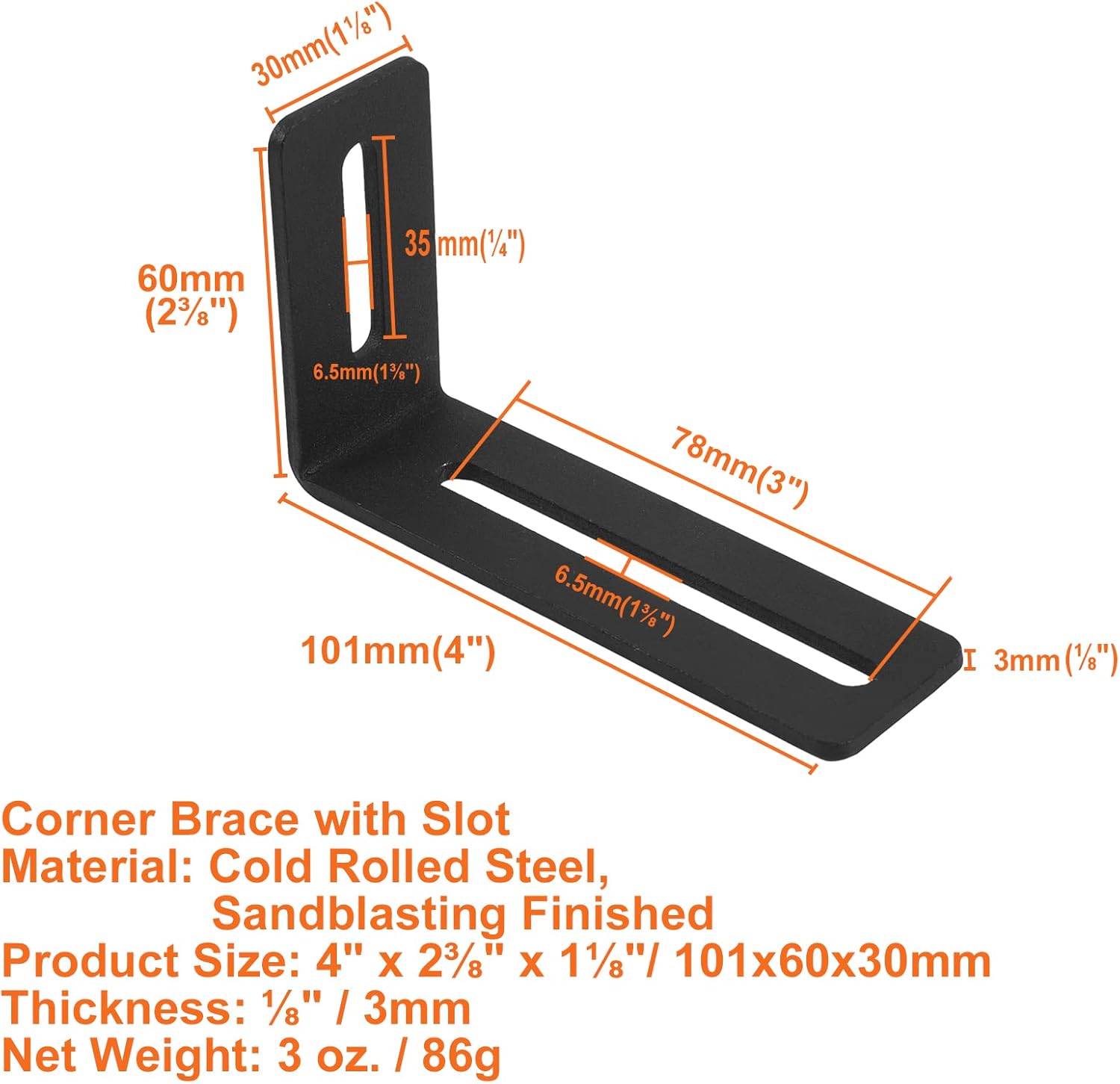 4 Inch Adjustable Angle Bracket, 8 PCS Heavy Duty L Brackets for Wood, L-Shape Corner Brace with Slot, Metal Right Angle Brackets Black Floating Shelf Bracket for Holding, Mounting, and Fixing