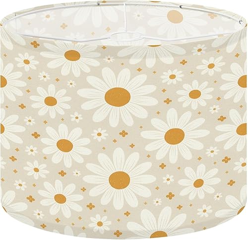 Miniatura 11 de Drum Lamp Shade Naive floral 70s groovy daisy flowers natural tones Retro Lampshade for Floor Lamps Table Lamps Pendant Light 11"x8.9" Replacement