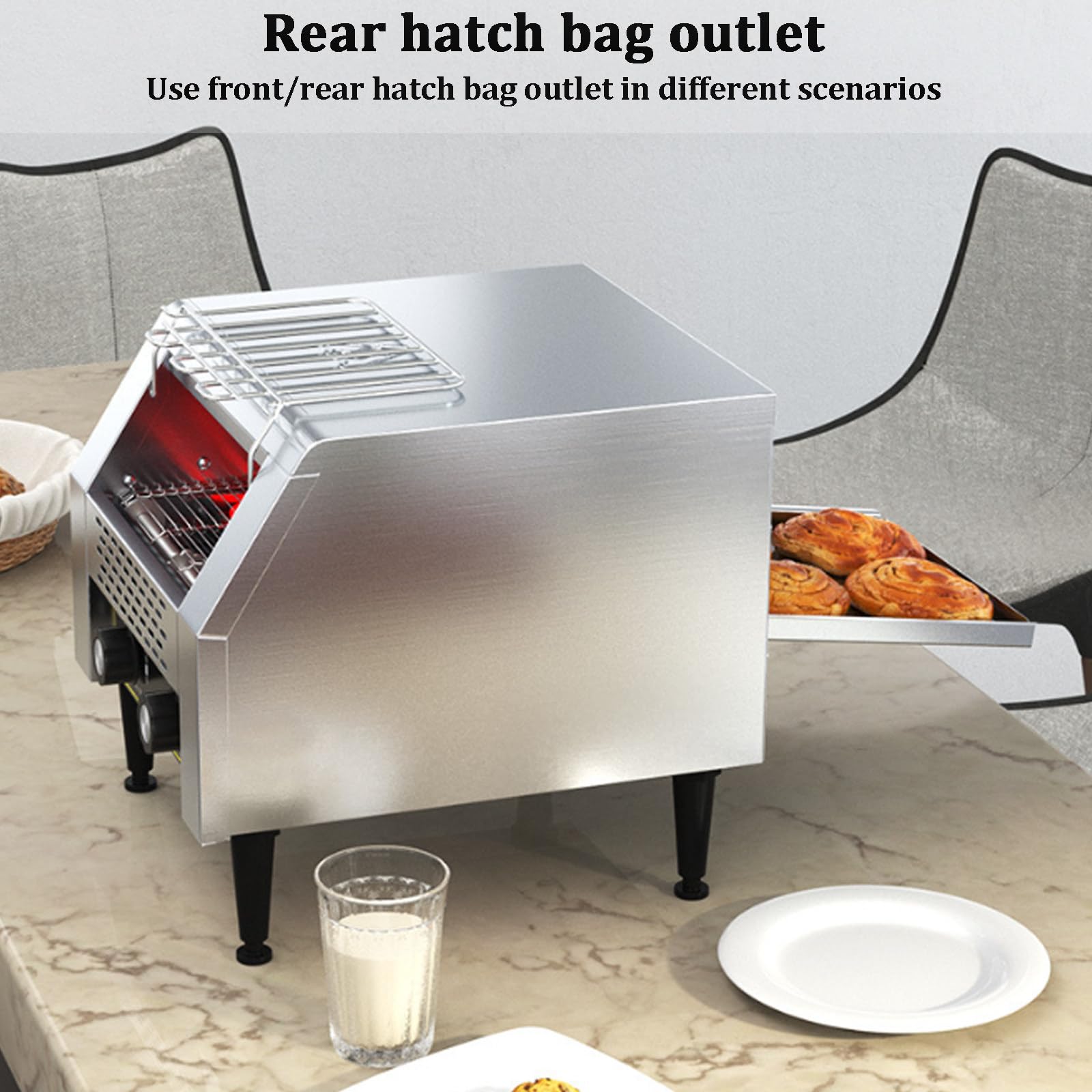 Tostapane Heavy Duty Industrial Conveyor Tostapane Forno Elettrico In Acciaio Inox Con Doppio Tubo Riscaldante Regolazioni A 7 Velocità Per Bagel, Croissant, Ristorante,Large