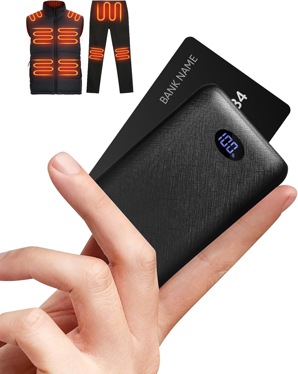 7.4V/5V Battery Pack for Heated Vest, Pocket Size 10000mAh Power Bank for Heated Blanket, Hoodie, Pants, Ultra Slim Portable Heat Jacket Vest Battery Pack for Heat Apparel