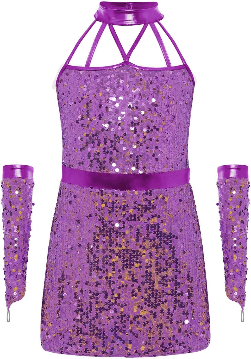 Loyan Kids Girls Stage Performance Dance Outfits Latin Hip Hop Jazz Dance Dress with Gloves Ballroom Dancewear