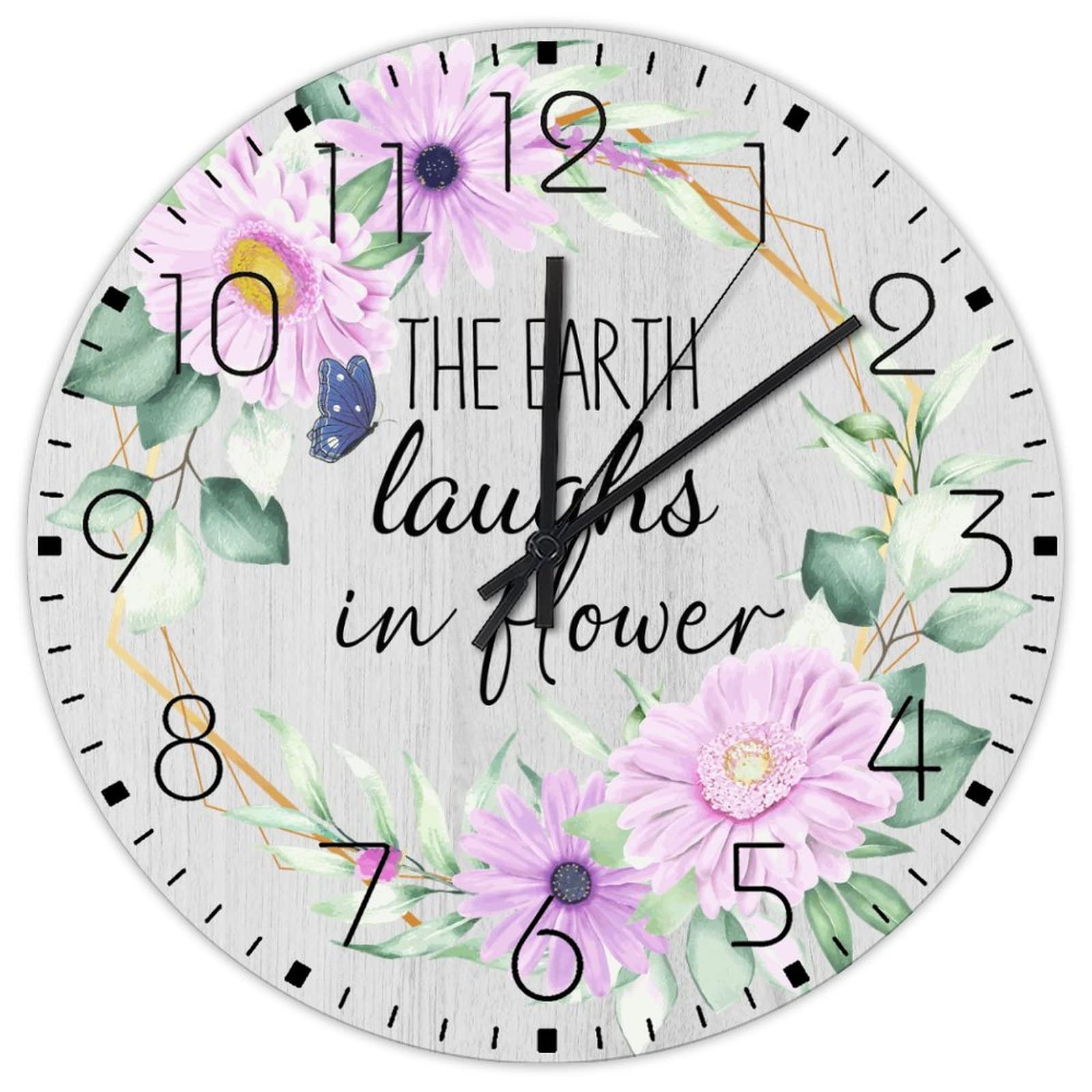 Horloge murale en bois ronde silencieuse couronne de fleurs décoration maison