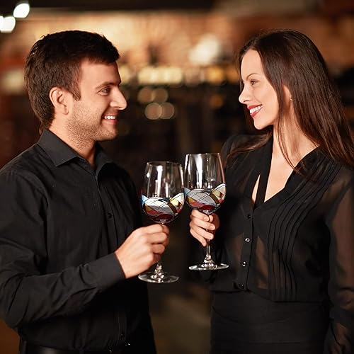 Miniatura 2 de Bezrat Regalos de vino para mujer, juego de 2 copas de vino y accesorios, copa de vino pintada a mano, 11 pulgadas de alto, caja de regalo de