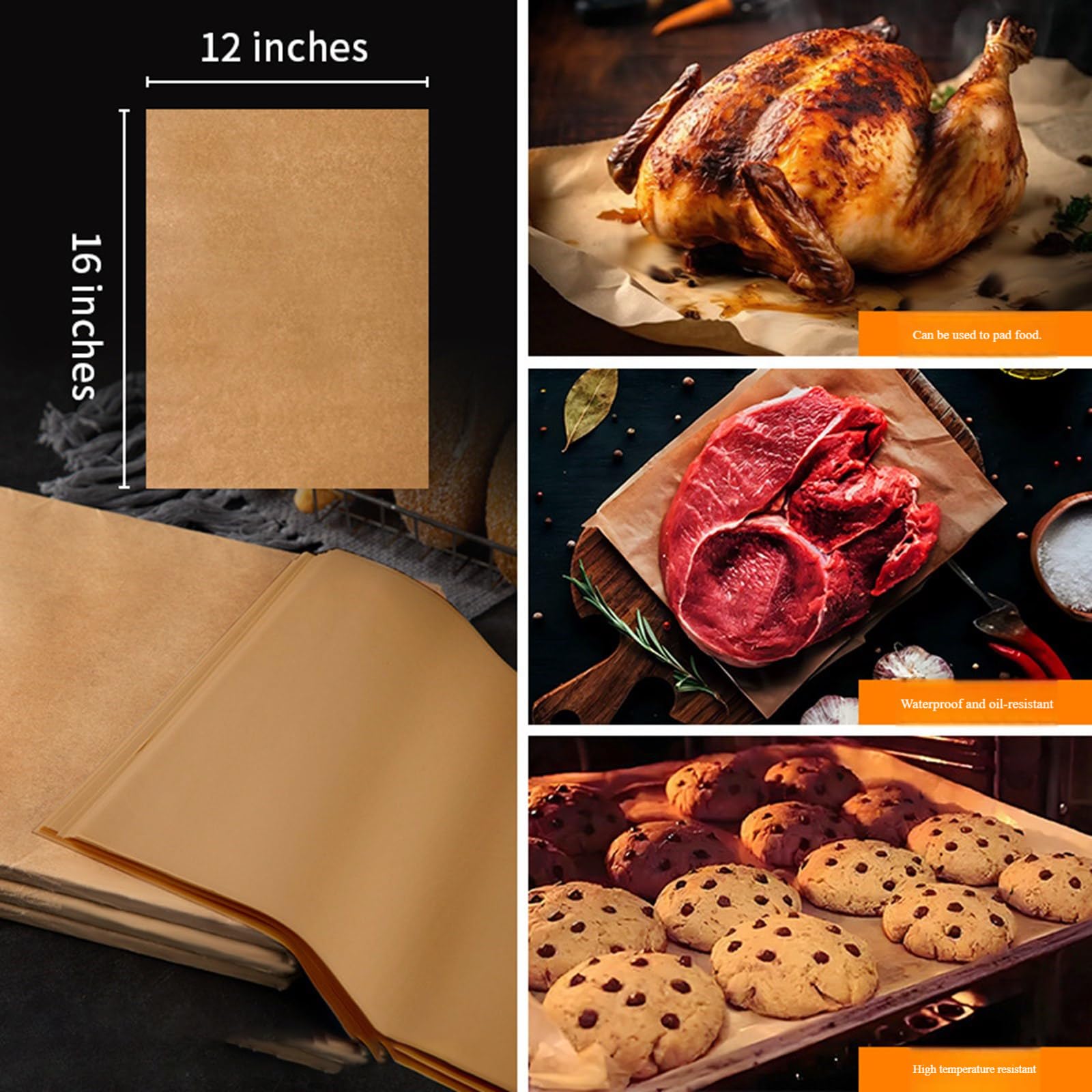 1 Box Backpapier in Lebensmittelqualität, doppelseitig antihaftbeschichtetes Ofenblech, hitzebeständig bis 230 °C, Silikon Backmatten, doppelseitig silikonbeschichtetes Pergament