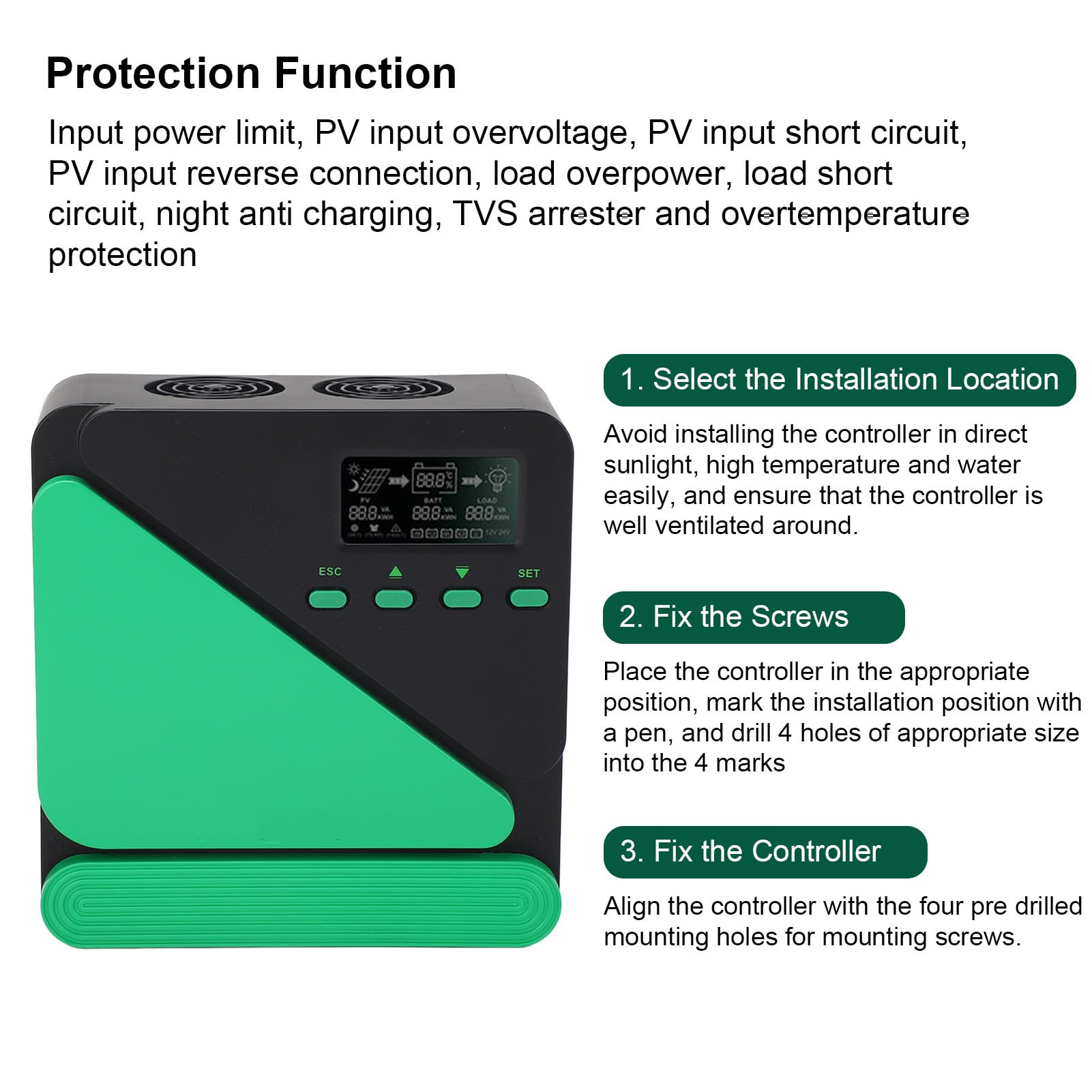 Regolatore di Carica Solare, Regolatore Pannello Solare MPPT 12V 24V Automatico con Display LCD, Doppie Porte USB 5V 3A, Ingresso VOC 100V, per Ricarica Batteria Marina Fuori Rete Domestica