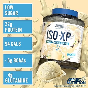 Applied Nutrition ISO-XP – Premium Whey Protein Isolate, Rich Vanilla Flavor, 100% Pure Protein for Muscle Growth and Recovery (Vanilla) (1.8kg - 72 Servings)
