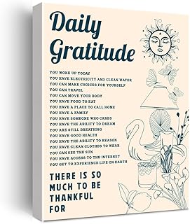 Daily Gratitude Wall Art Decor Inspirational Gratitude Poster Boho Green Home Office Bedroom Aesthetic Decor Birthday Thanksgiving Mental Health Gifts for Women Man Psychology Framed 12 X 15 Inch