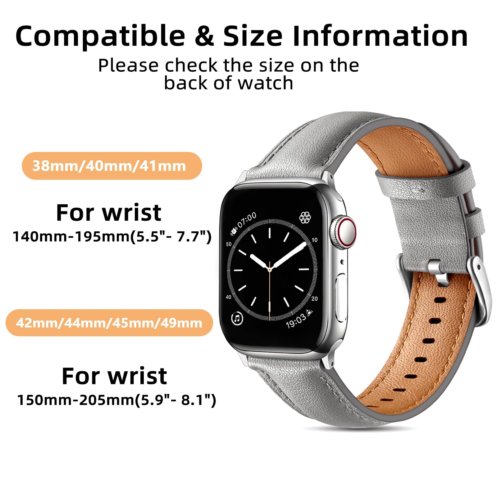 Laffav Skórzany pasek kompatybilny z Apple Watch 38 mm, 40 mm, 41 mm, 42 mm, 44 mm, 45 mm, 49 mm, dla kobiet i mężczyzn, klasyczny pasek zastępczy do Apple Watch iWatch serii 9, 8, 7, 6, 5, 4, 3, 2,