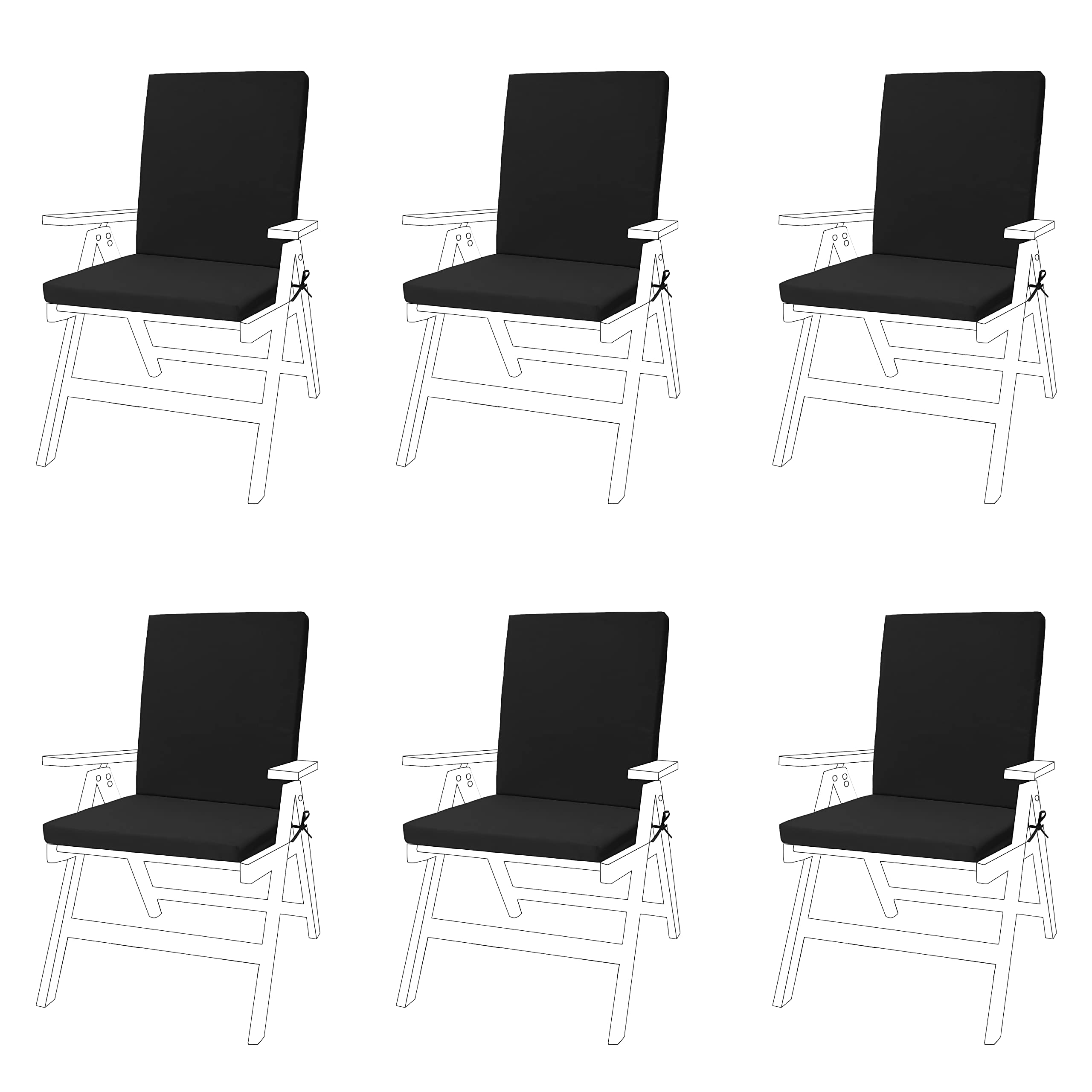 Gardenista Low Back Chair Seat Pads | Outdoor Water Resistant Garden Chair Cushions With Backs | Soft and Thick Seat Cushion with Secure Ties | Durable Patio Furniture Pad (6 Piece, Black) — image 1