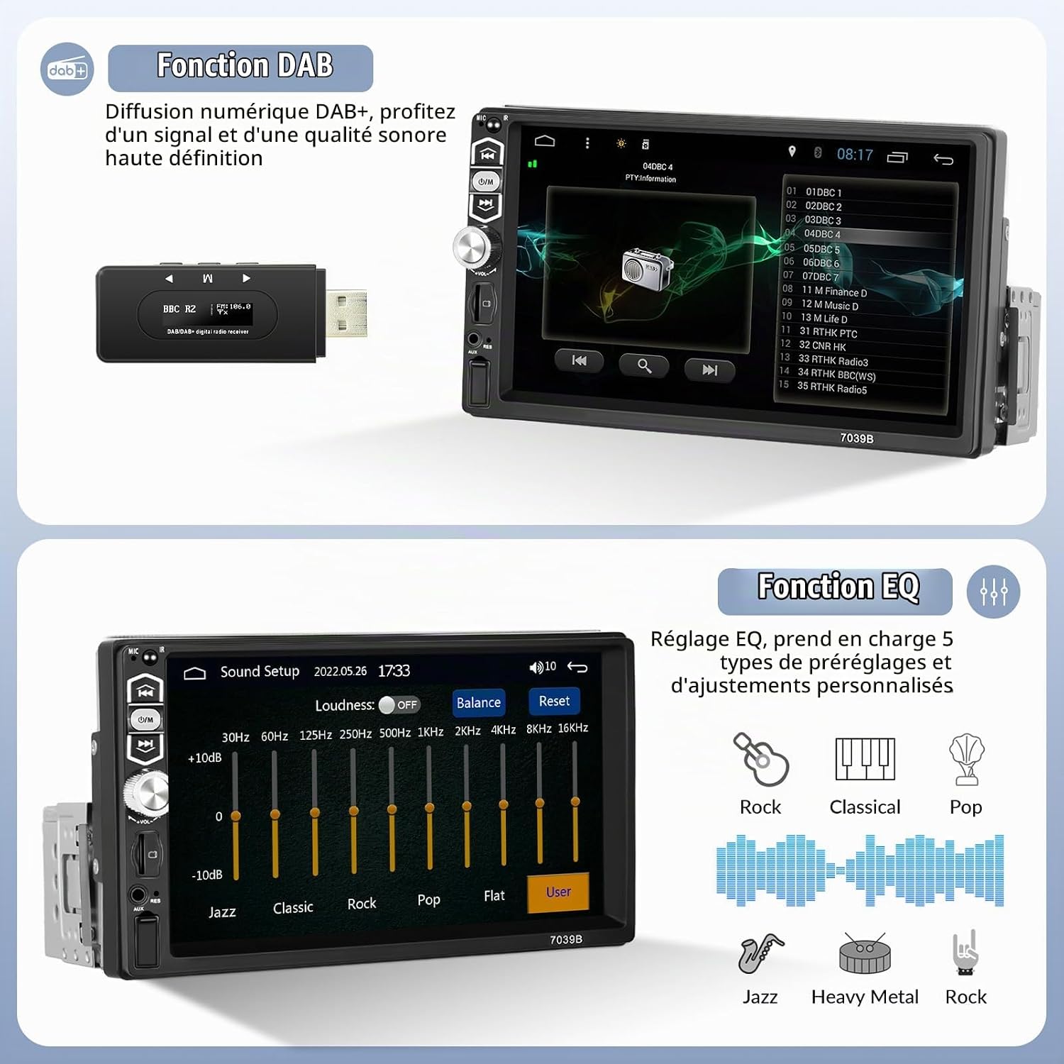 Rear view of the CAMECHO car stereo showing various ports and connections.