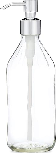 Miniatura 7 de Rail19 Dispensador de jabón de vidrio de inspiración vintage con bomba de metal, 16 onzas (bronce rústico)