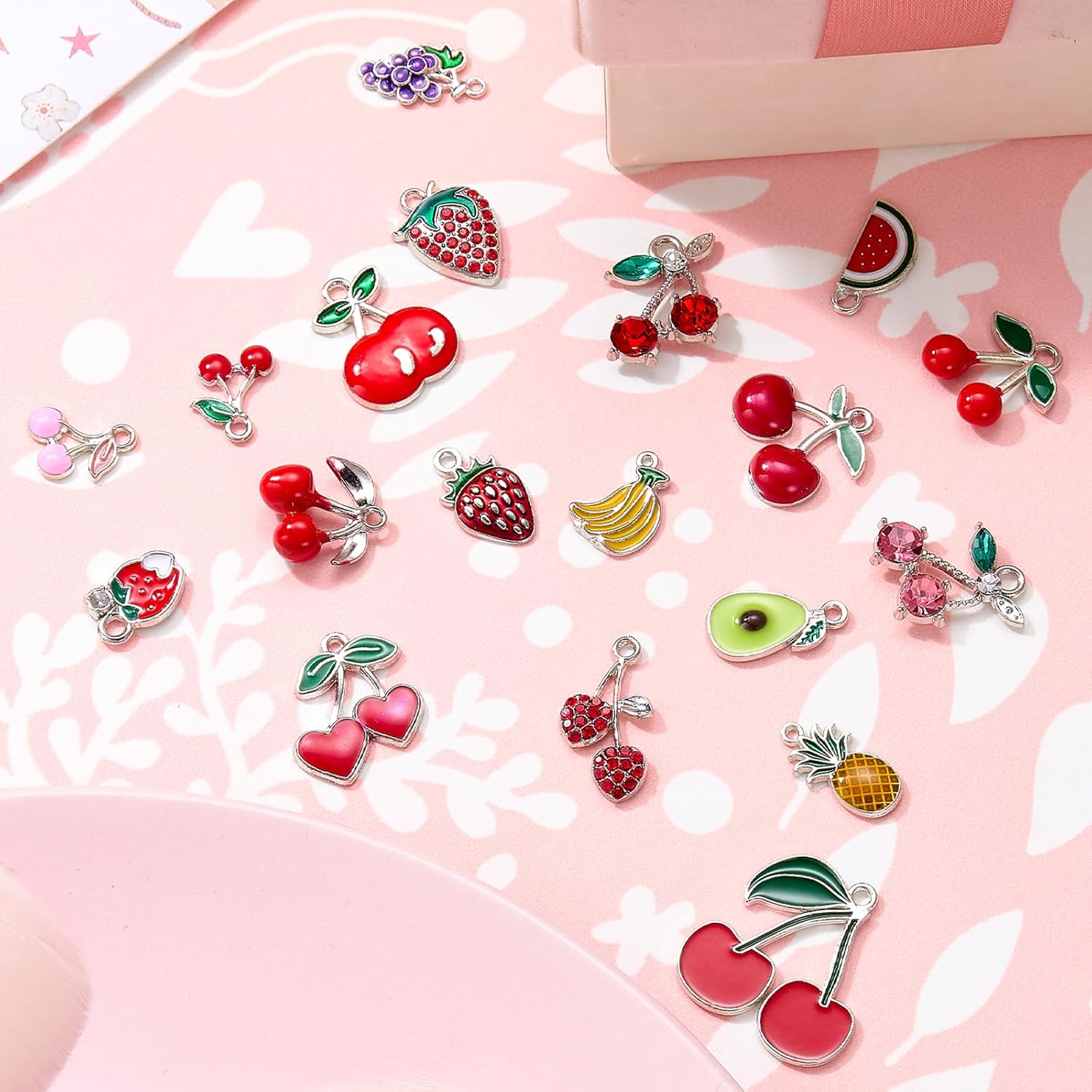 22Pcs Assorted Fruit Charms for Jewelry Making Bulk Cute Alloy Enamel Crystal Charms Rhinestone Strawberry Cherry Pendant for Bracelet Earring Necklace DIY Crafts - Image 3