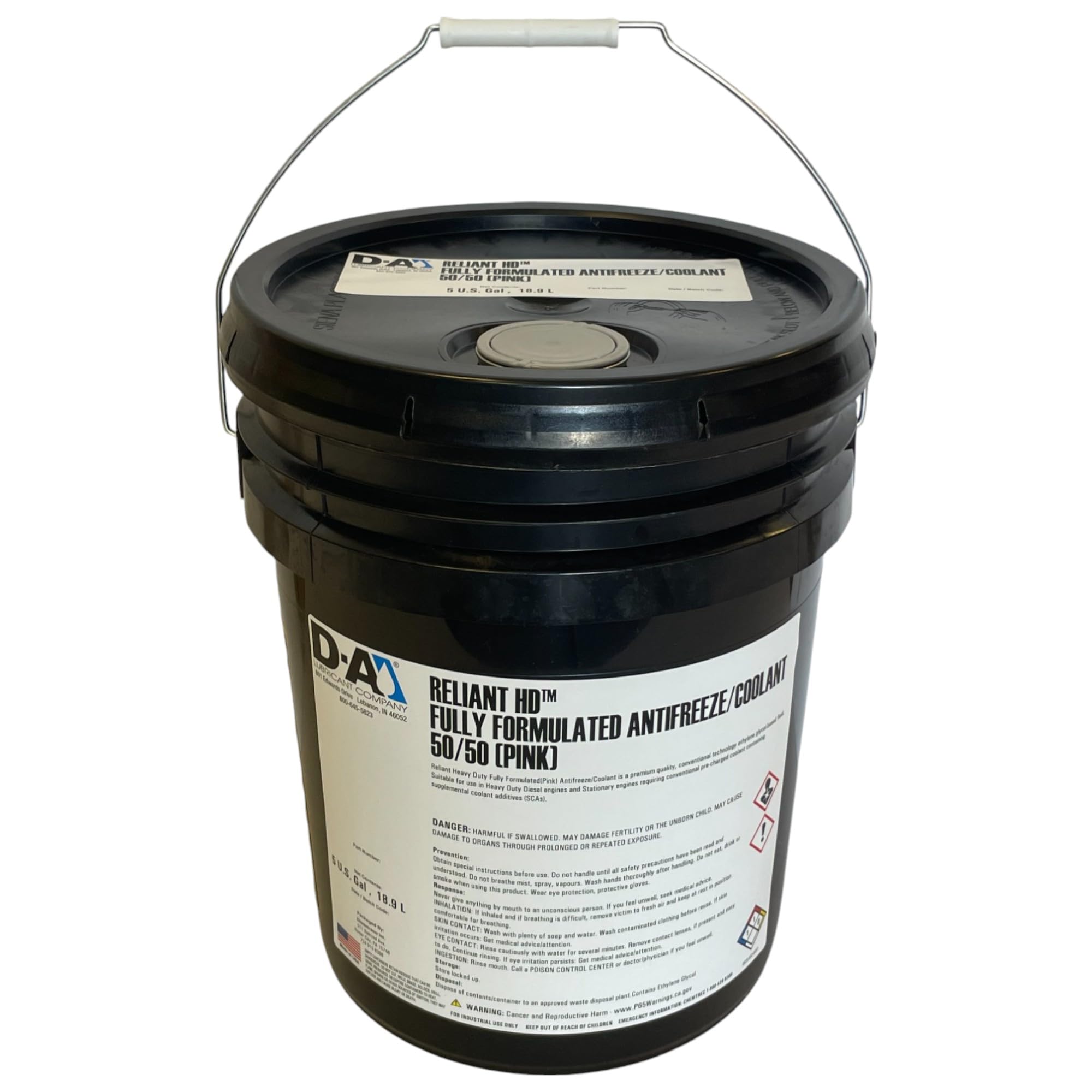 D-A LUBRICANT COMPANY Reliant HD Antifreeze | 88357 | Fully Formulated Antrifreeze/Coolant | 50/50 Pink Blend Antifreeze | 5 Gal. Pail w/Spout