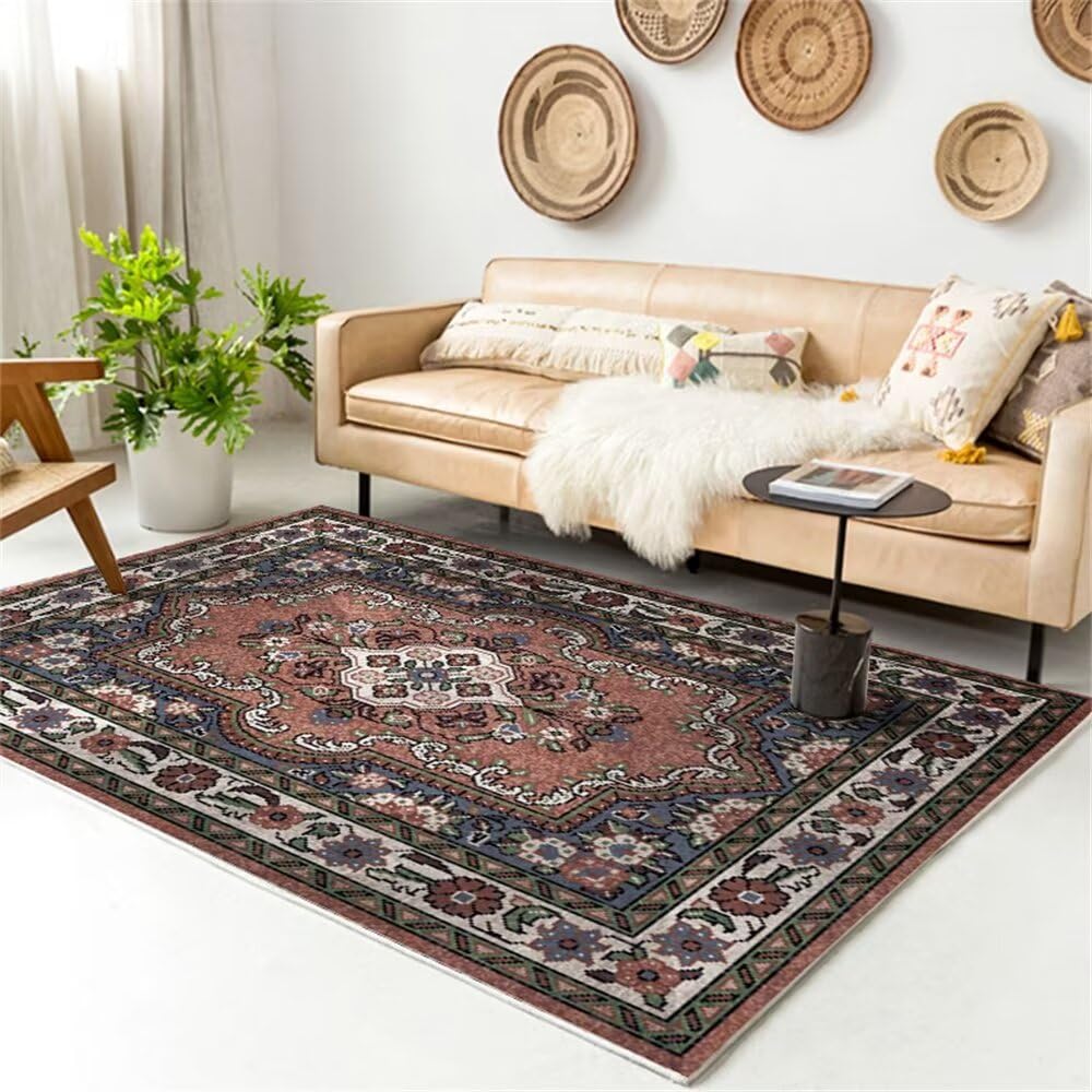Tapis de centre de salon rouge 200x260cm au style classique et floral