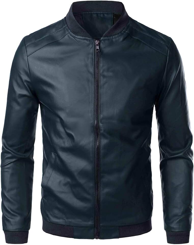 CNSTORE casacos e jaquetas masculinos Jaqueta masculina de couro PU à prova de vento casaco quente com zíper duplo Ómega