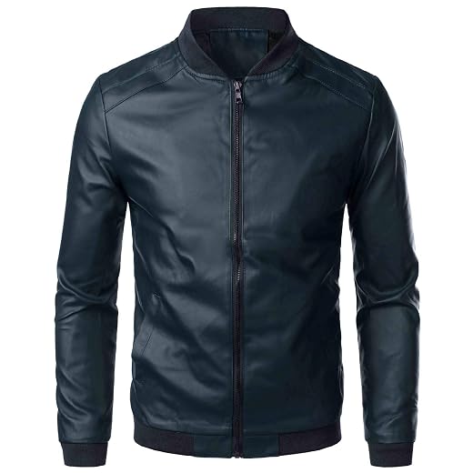 CNSTORE casacos e jaquetas masculinos Jaqueta masculina de couro PU à prova de vento casaco quente com zíper duplo Ómega