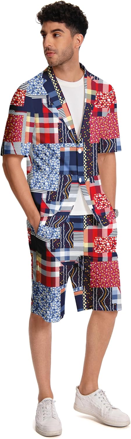 Men's 2 Piece Shirts Suits Printed Short Sleeve Casual Outfit Barge Collar 2 Buttons for Hawaii Vacation Travel - Image 5