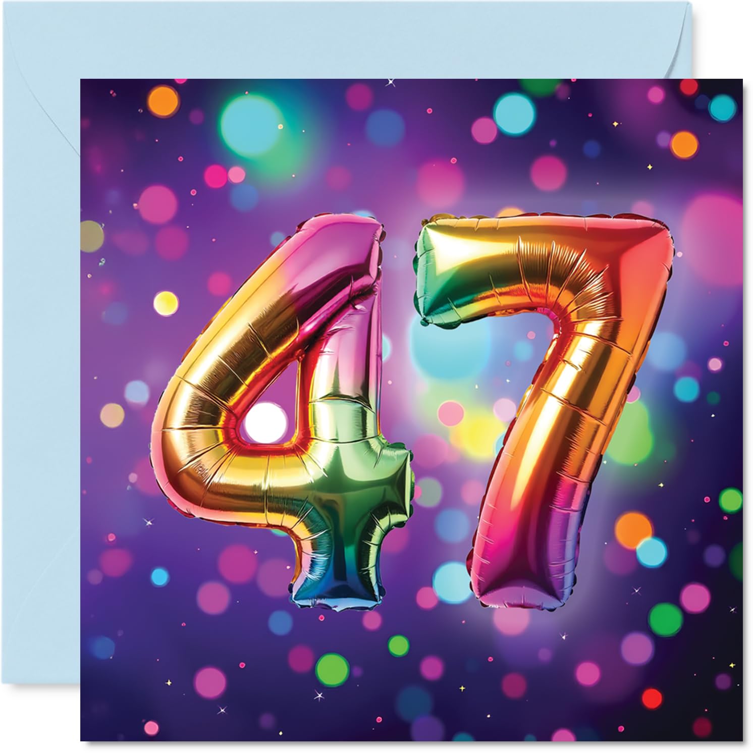 47th Birthday Cards for Women and Men, Rainbow Foil Balloon