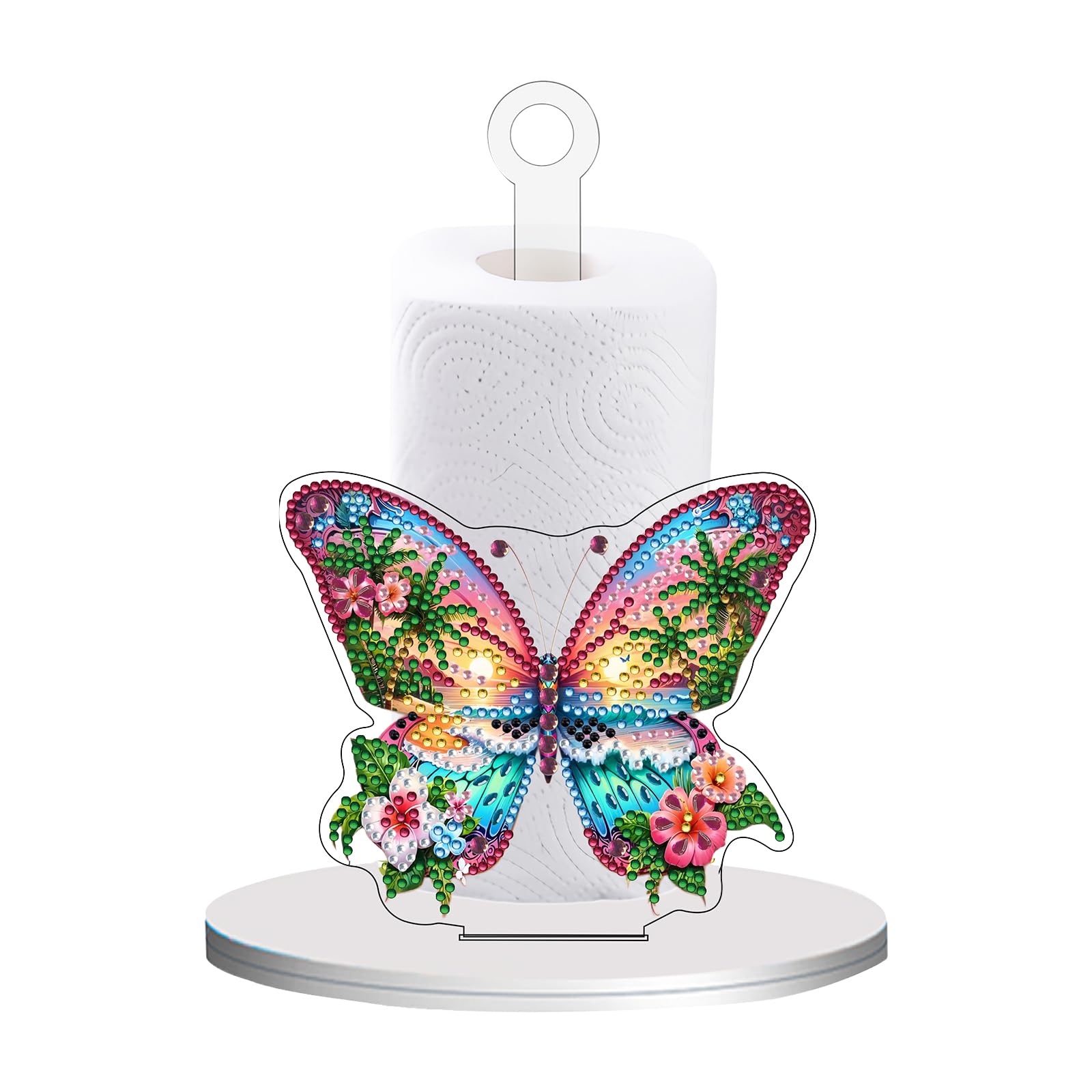 Color Butterfly DIY Resin Diamond Painting Tissue Holder - Desktop Paper Towel Stand for Home Decor & Gifts, 10.24x5.12 Inch