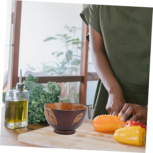 Miniatura 9 de ABOOFAN 3 piezas de hojas tazón de madera recipiente de verduras recipiente de pasta cuencos de arroz japonés Tazón de madera para comer tazón de