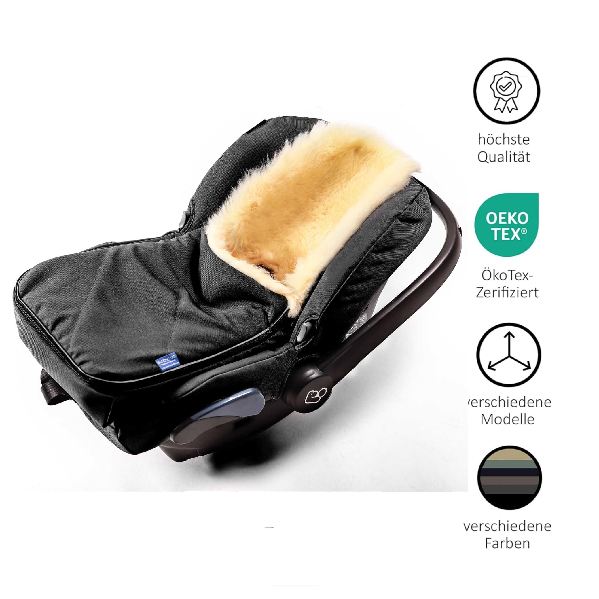 Hofbrucker Winterfußsack für Babyschale, kuscheliger universal Lammfellfußsack, Babyfussack mit medizinischen Lammfell, warmer Winterfußsack Deutsche Herstellung