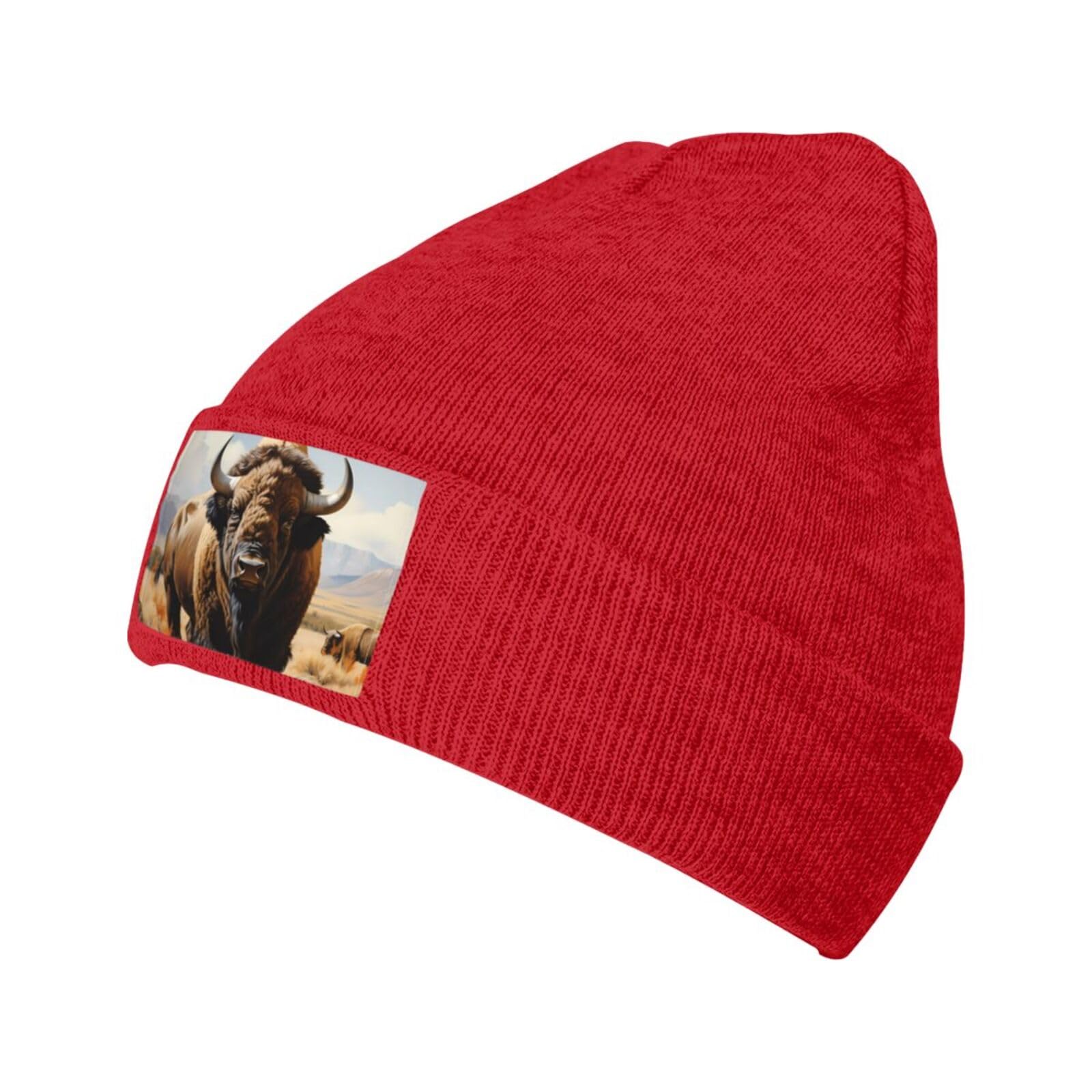 BROLEOBlack Knit Hat Cap North American Bison Herd Pattern Soft Good Elasticity Suitable for Outdoor Sports