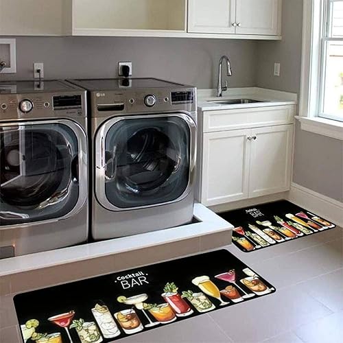 Miniatura 2 de Juego de alfombras de cocina cócteles alcohólicos menú de bar tapete de cocina moderno para suelo antideslizante lavable tapete de baño tapete de