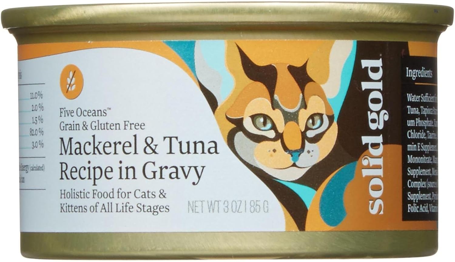 Solid Gold Five Oceans Holistic Wet Cat Food, Mackeral And Tuna Recipe In Gravy, 3 Oz Can, 12 Count