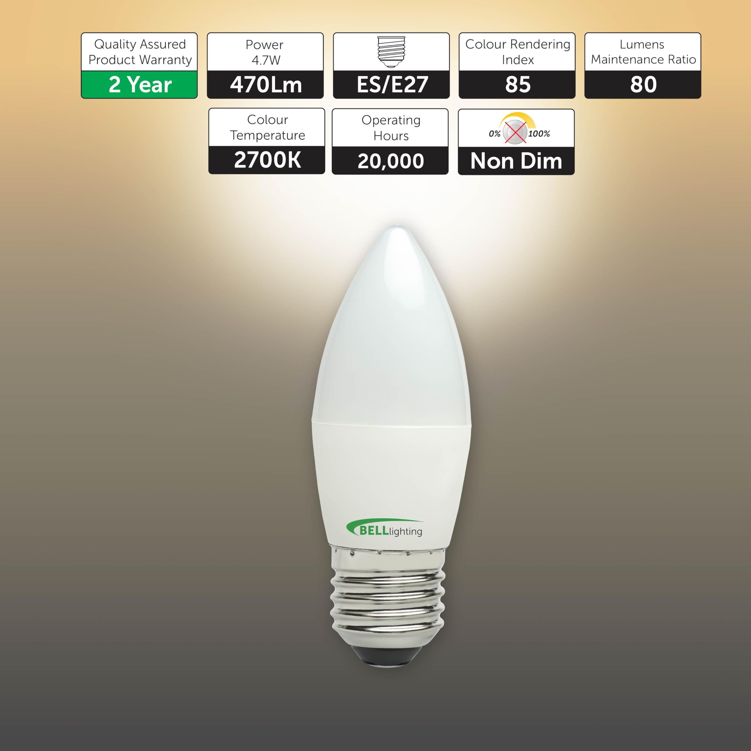 BELL Lighting E27 Screw Fitting Candle Bulb LED 6 Pack, Warm White - 2700k - Image 2