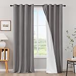 H.VERSAILTEX 100% Blackout Curtains Linen Textured Blackout Curtains for Bedroom Full Light Blocking Thermal Insulated Curtain Panels 84 Inches Long Energy Saving with White Liner, 2 Panels, Ivory