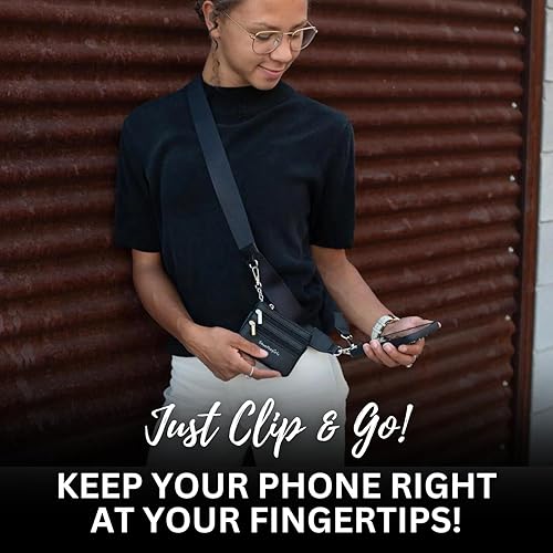 Miniatura 2 de Correa original para teléfono Clip and Go Original (Blk & Wht Paw Tracks - Bolsa negra) - Cadena cruzada para teléfono con bolsa de cartera con