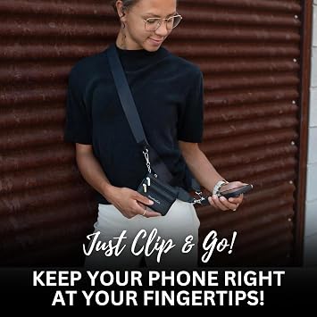 Save the Girls Clip & Go Phone Lanyard Crossbody Strap with Wallet, Black