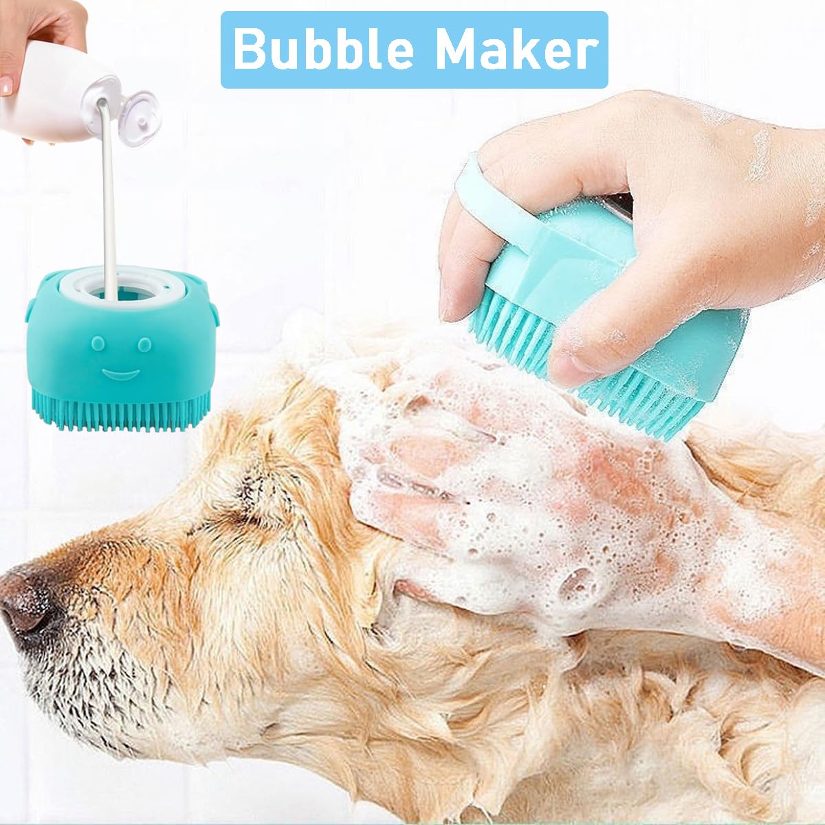 3 Stück Bürste Hund, mit 3 Handtüchern, Badebürste Hunde, Haustier Bürsten, Massagebürste für Hunde, Weiche Silikon Badebürste mit Ringgriff, Shampoo Dispenser für Beruhigende Massage Waschen