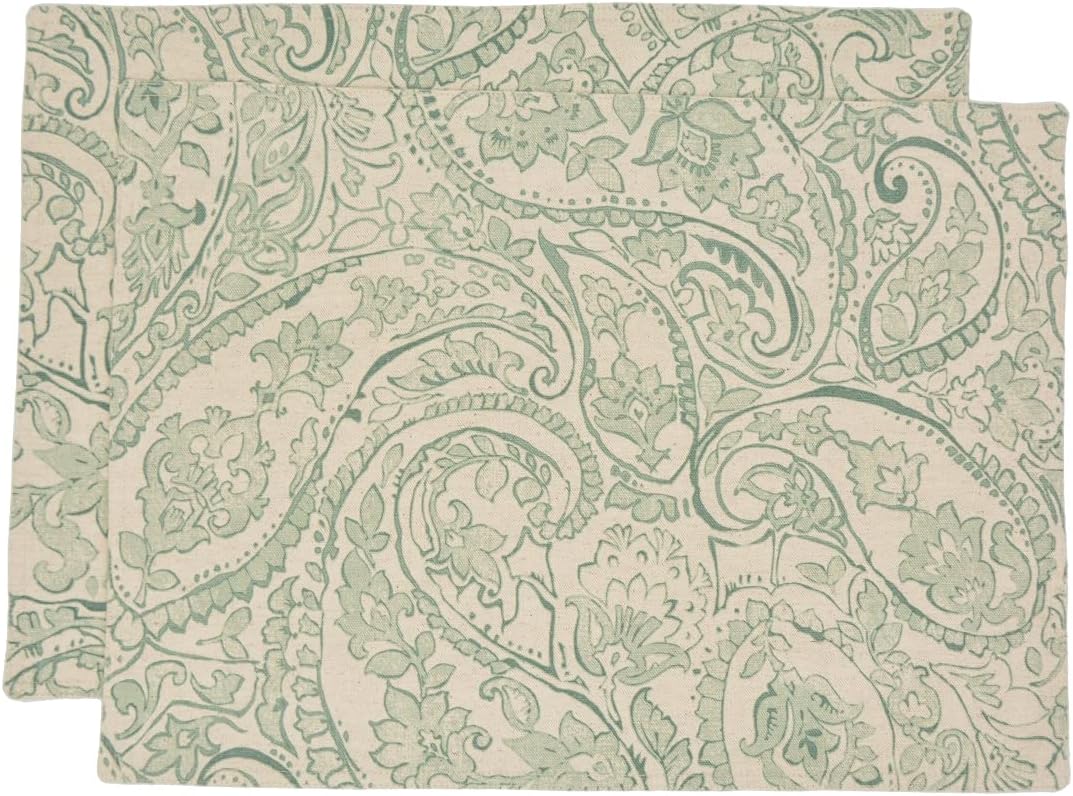 Sweet Pea Linens Sea Mist Green Paisley Wedge-Shaped Placemats - Set of Four Plus Center Round-Charger