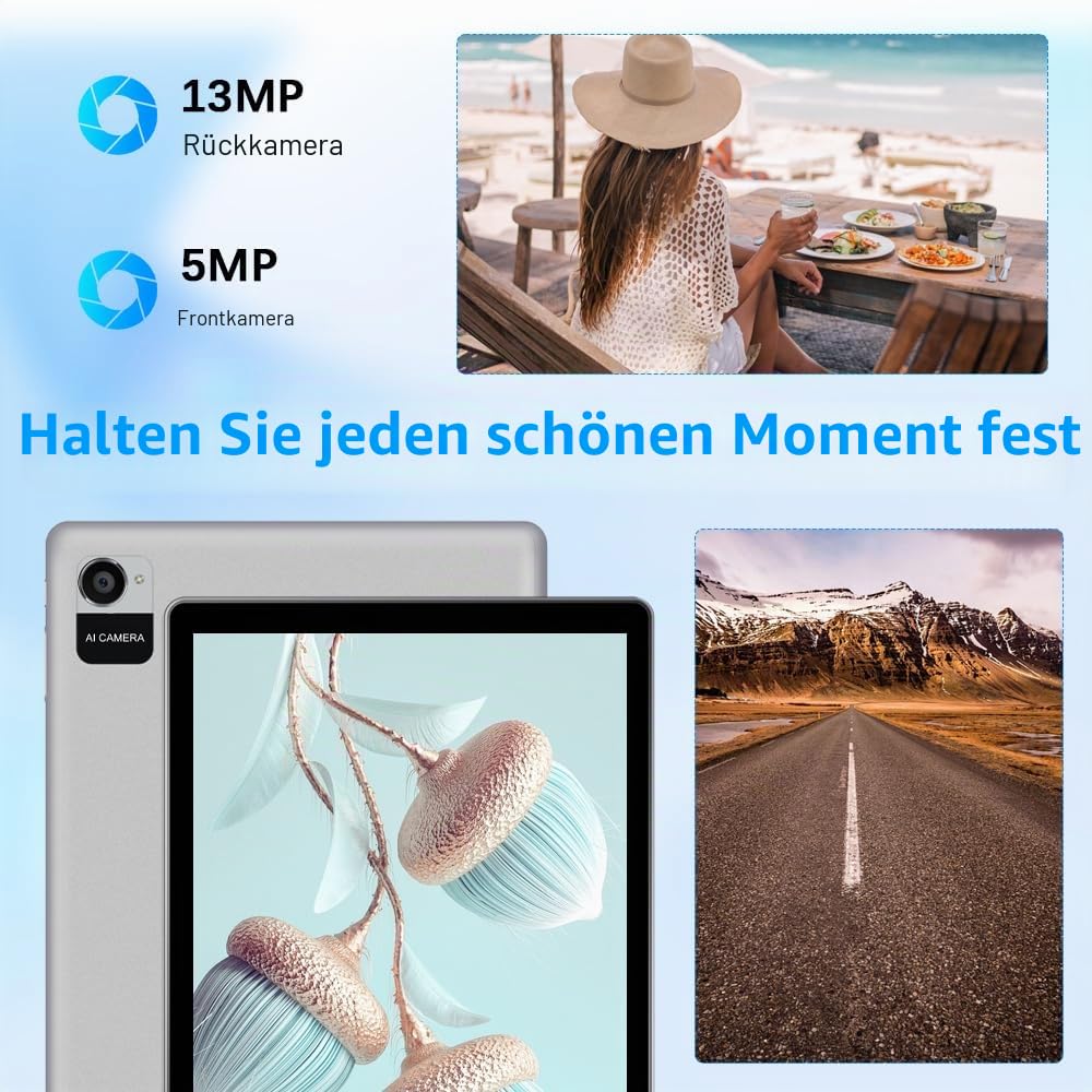 Crelander 10,1 Zoll Android 15 Tablet, 12GB+128GB Android Tablet, 5000mAh Akku, 1280x800 Touchscreen, Bluetooth/WiFi, Bundle mit Hülle, Tastatur, Maus & Stylus (Grau)