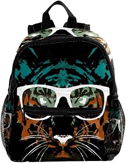 Mini mochila pequeña duradera para mujer moda Hipster Tiger con gafas, Multicolor