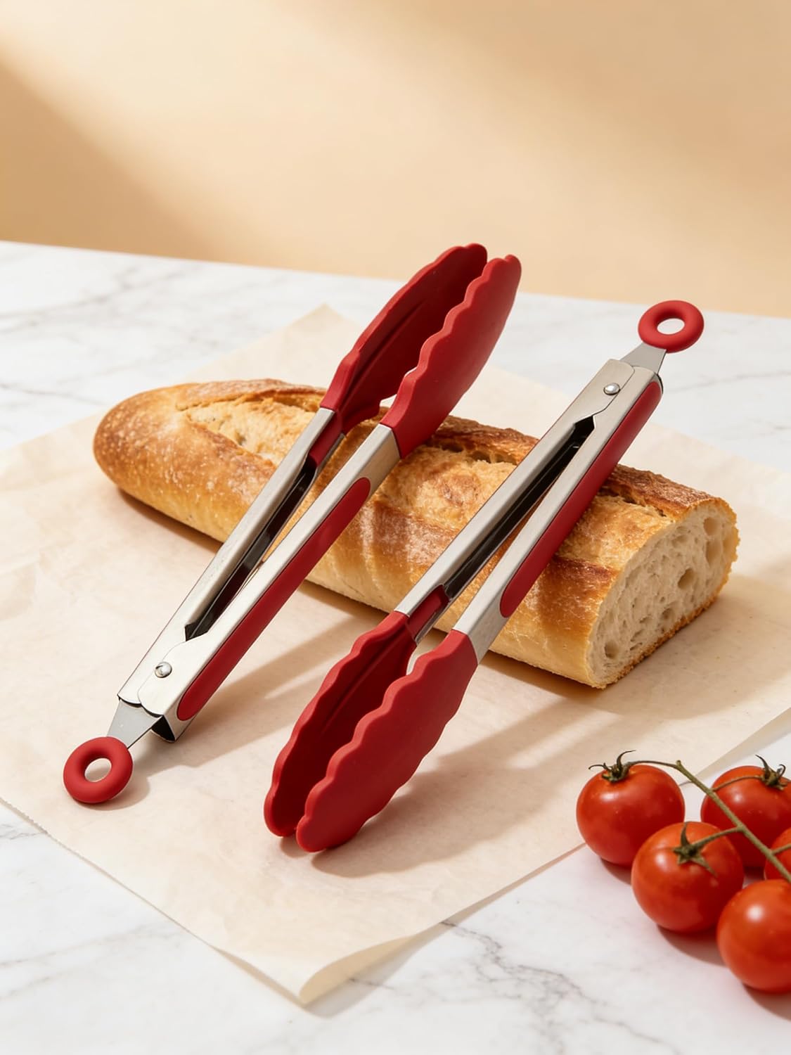 Tongs Cooking Tongs Silicone Kitchen Tongs 7 Inch Food Tongs Non-Stick Heat Resistant for Grilling BBQ Frying Baking Serving Kitchen Tool with Lock Design Metal Construction Red