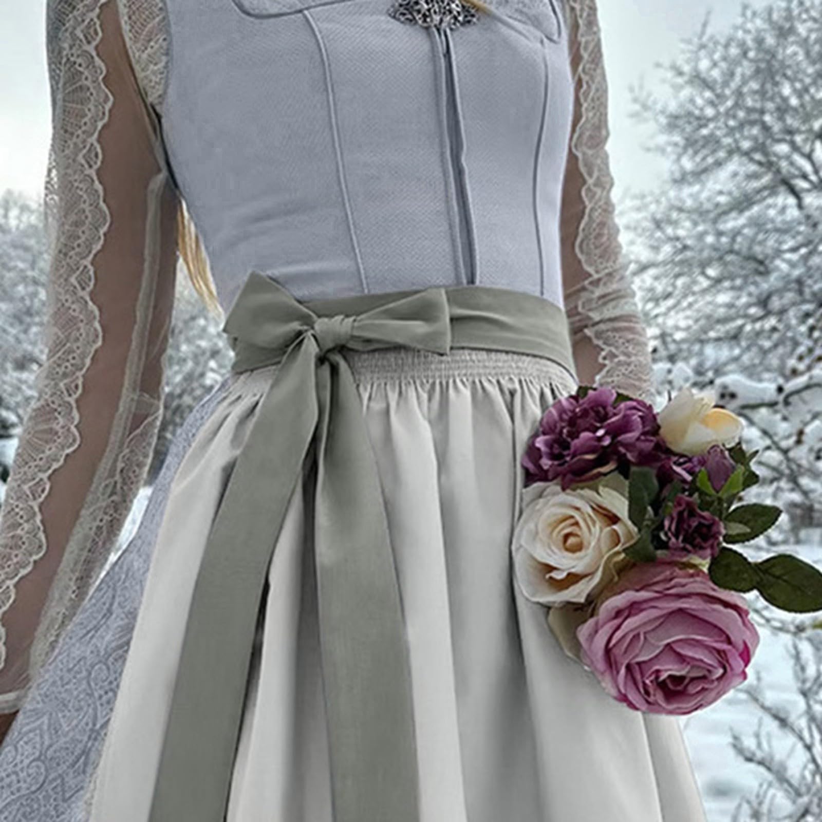 Generisch Dirndl Damen Dirndlkleid Blau - Trachtenkleid Midi Smat Trachtenrock Für Oktoberfest Volksfest