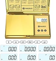 Vista 3 de MAXUS Báscula digital de gramos con capacidad de 7.05 oz x 0.00 oz, elegante cubierta chapada en oro y plataforma para un pesaje preciso y preciso