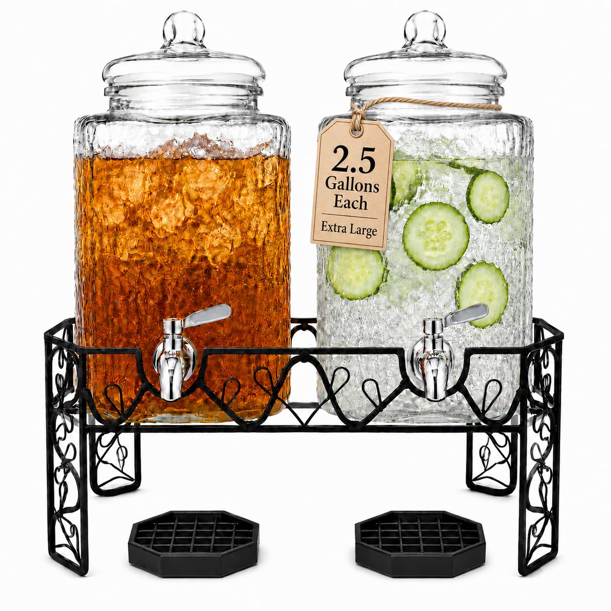 Double distributeur de boissons en verre pour mariages et grands buffets