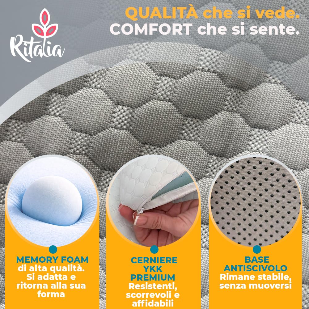 Ritalia CUSCINO CUNEO GAMBE Cuscino alza gambe per circolazione | Cuscino ortopedico per elevazione gambe in Memory Foam | Federa traspirante lavabile