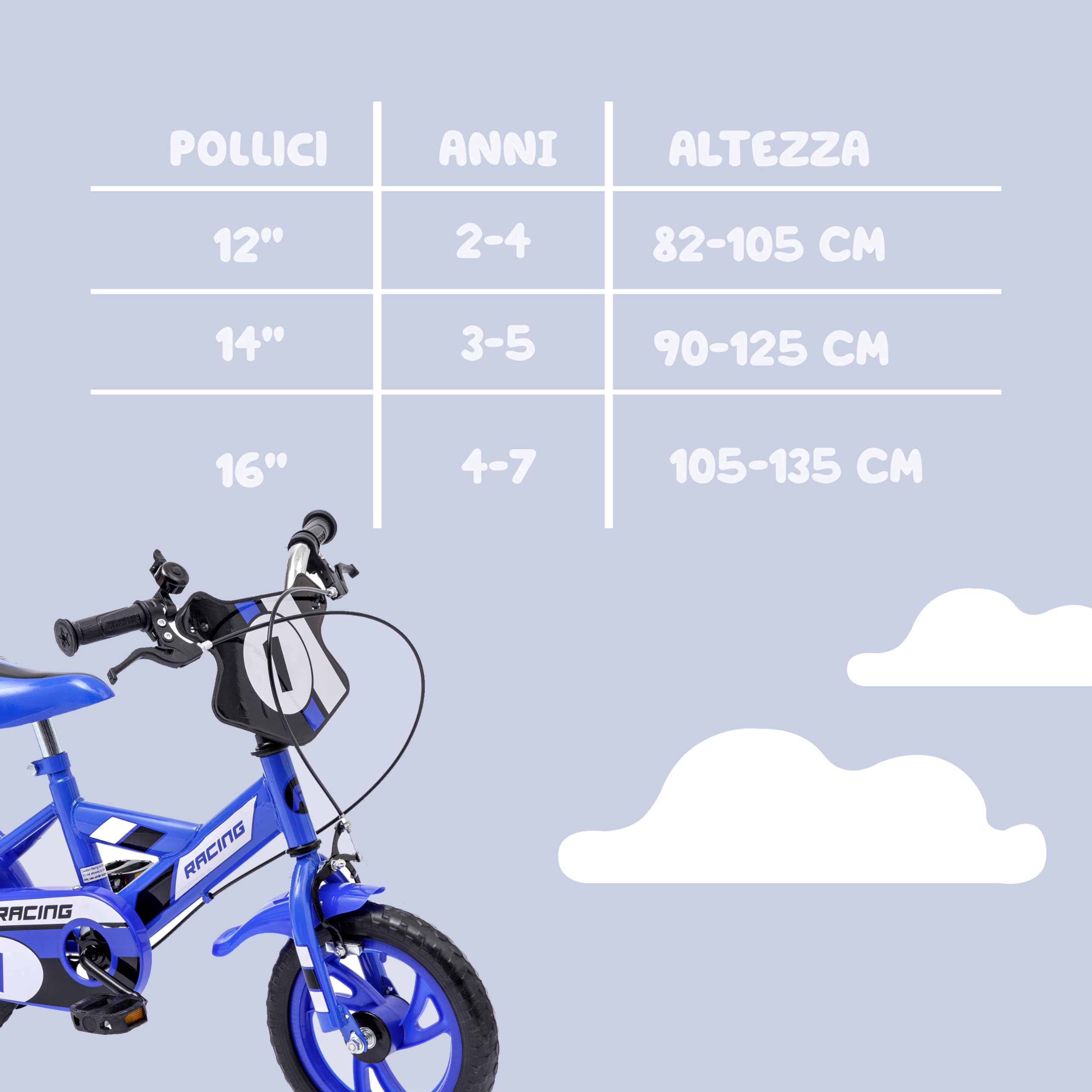 Baroni Toys Bicicletta Blu per Bambino con Rotelle Incluse, Bicicletta Sportiva da Bambini in Acciaio, Bici Bambino Bambina con Rotelline, Bicicletta per Bambini dai 4 a 7 anni