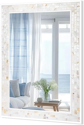 Miniatura 7 de Tanmicoshomy Espejos rectangulares de 24 x 36 pulgadas para pared, marco de carcasa blanca natural, espejo montado en la pared para baño,