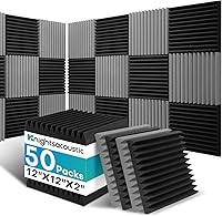 Vista 19 de Paquete de 50 paneles de espuma a prueba de sonido para paredes, 2 paneles de espuma acústica de 12 x 12 pulgadas, paneles acústicos de alta