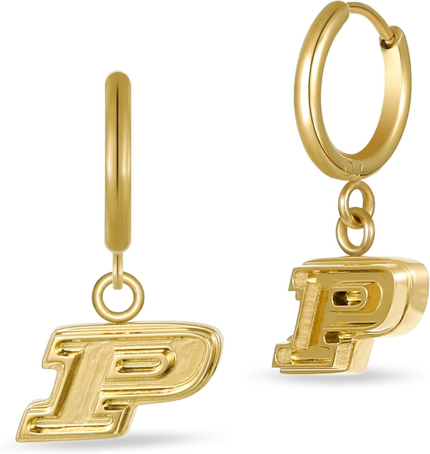 Stone Armory Earrings for Purdue University Jewelry Gifts for Women, Graduation – Stainless Steel Skin-Friendly Purdue Boilermakers Earrings 18K Gold Finish Block P Hoops